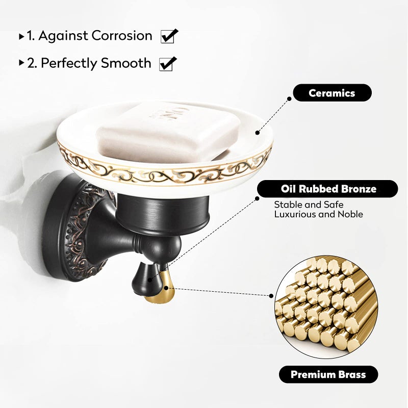 Leyden Bronze Soap Dish, Oil Rubbed Bronze Bathroom Accessories Soap Holder Shower Room Soap Dish Stand Organizer Tray Ceramic Dish Brass Retro Wave Pattern Design - Image 4